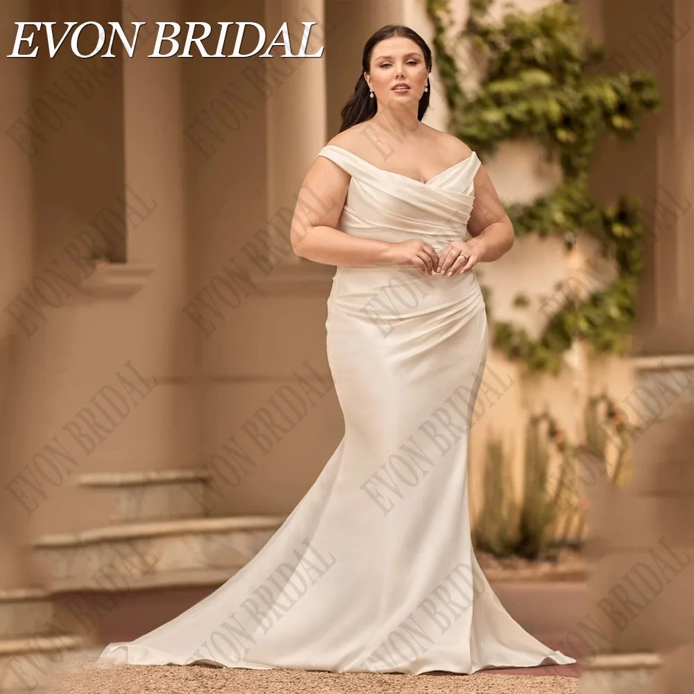 

EVON BRIDAL Customized Plus Size Mermaid Wedding Dresses for Women Satin Off Shoulder V Neck Bridal Dress Vestidos De Novia 2025