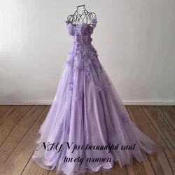 NFYN Purple Special Occasion Dress 3D Flowers Sweetheart Appliques Lace Formal Gown Off the Shoulder Evening Dresses Customized