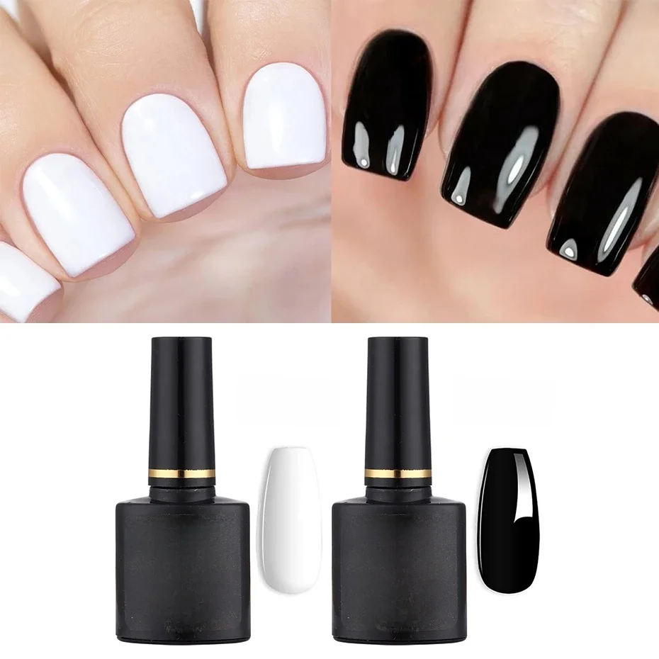 2 pièces noir blanc vernis à ongles Gel ensemble 8Ml Semi Permanent tremper UV LED vernis manucure outils conception bricolage charme manucure laque