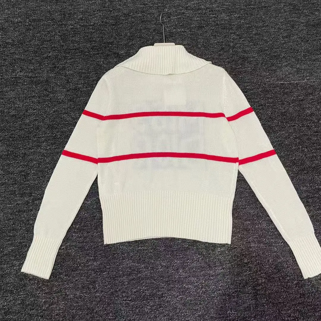 

2025 New Style Lapel Blue and White Color Block Letter Jacquard Wool Knitted Top