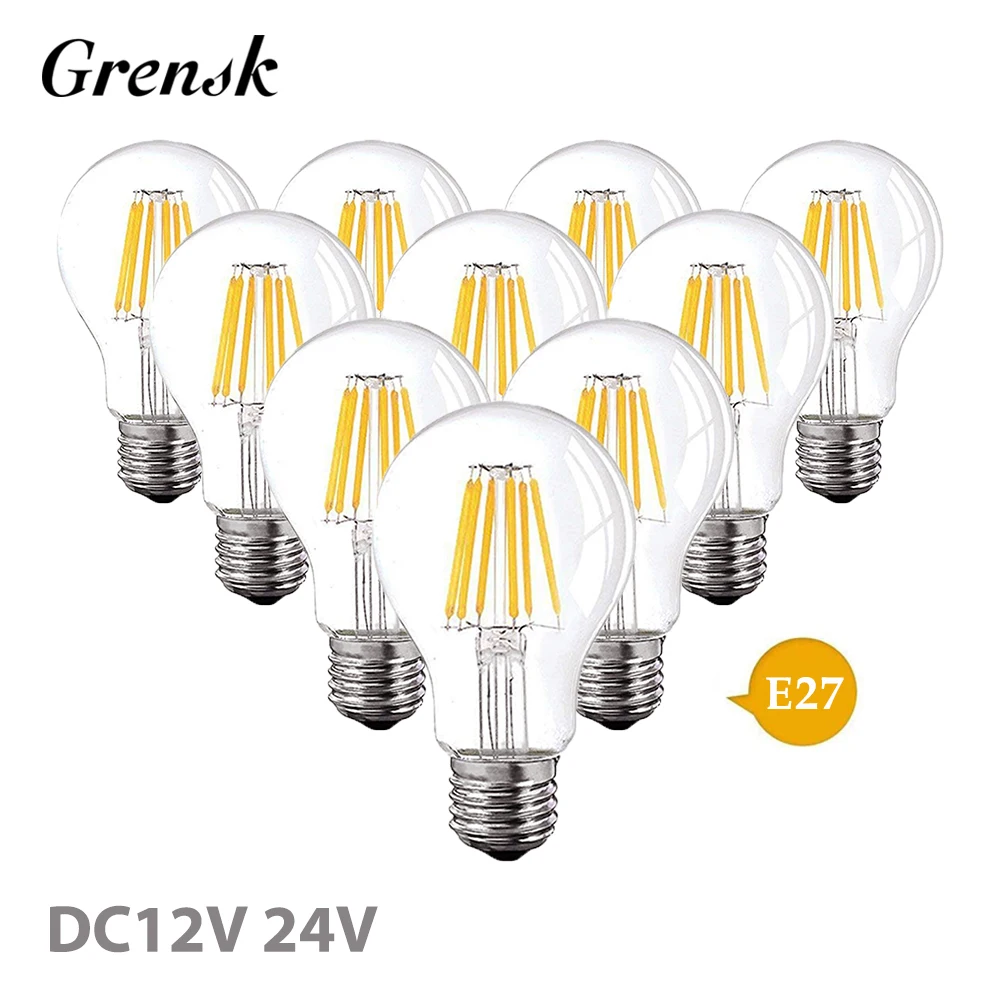 

Grensk LED Bulb 12v 24V DC Smart Light E27 E26 Filament Bulb Edison Globe Bulbs Daylight 6W Bright LED Bulb Lamps for House