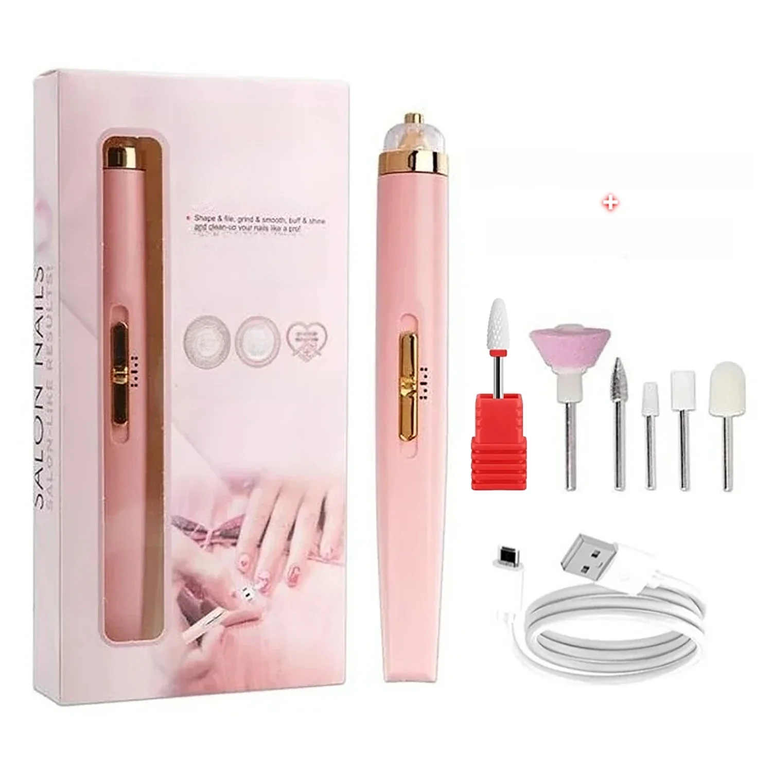 Mini broyeur à ongles électrique, Machine à polir les ongles 6 en 1 avec stylo d'art de manucure électrique Portable léger avec boîte pour enlever le Gel