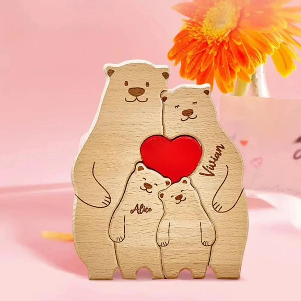 Gepersonaliseerde Familie Beer Puzzel Decor Aangepaste Namen Past op 2-6 Namen Rustieke Houten Beren Seizoensgebonden Decor voor Moeder & Vaderdag - afbeelding 2