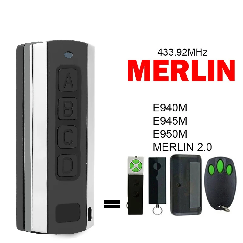 

For MERLIN 2.0 E940M E945M E950M Garage Remote Control Garage Door Opener 433.92MHz Compatible With MERLIN Remote Control