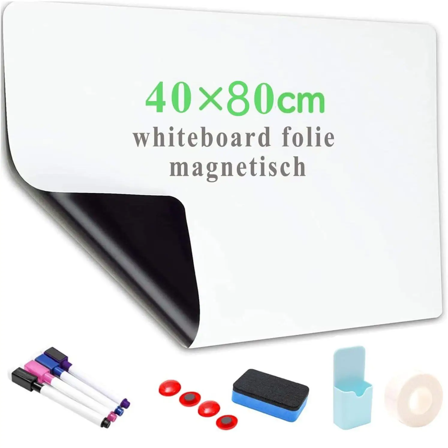 1 Set magnetisches Whiteboard 40x80 cm, großes, an der Wand montierbares, trocken abwischbares Board für das Home Office, selbstklebendes Schreibboard für die Planung und das Lernen, Geschenk für