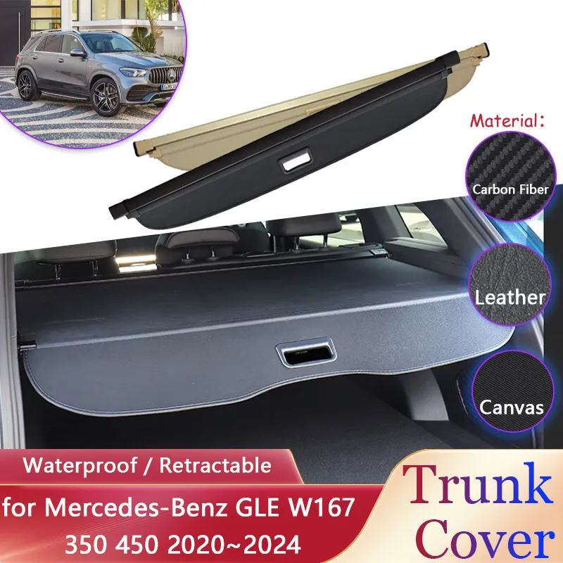 Car Trunk Curtain for Mercedes-Benz GLE W167 350 450 2020~2024 Luggage Rack Waterproof Retractable Cargo Pad Covers Accessories