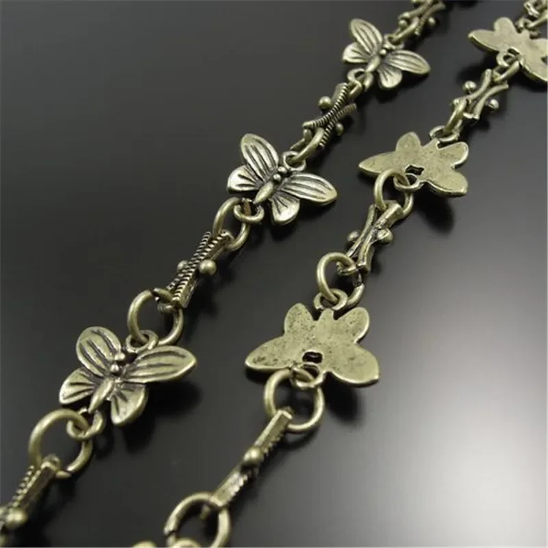 1 metr Alloy Antique Bronze Butterfly łańcuchy Vintage bohema długa łańcuch dla kobiet naszyjnik mężczyzna bransoletka prezent 14*10mm (32082) — zdjęcie 2