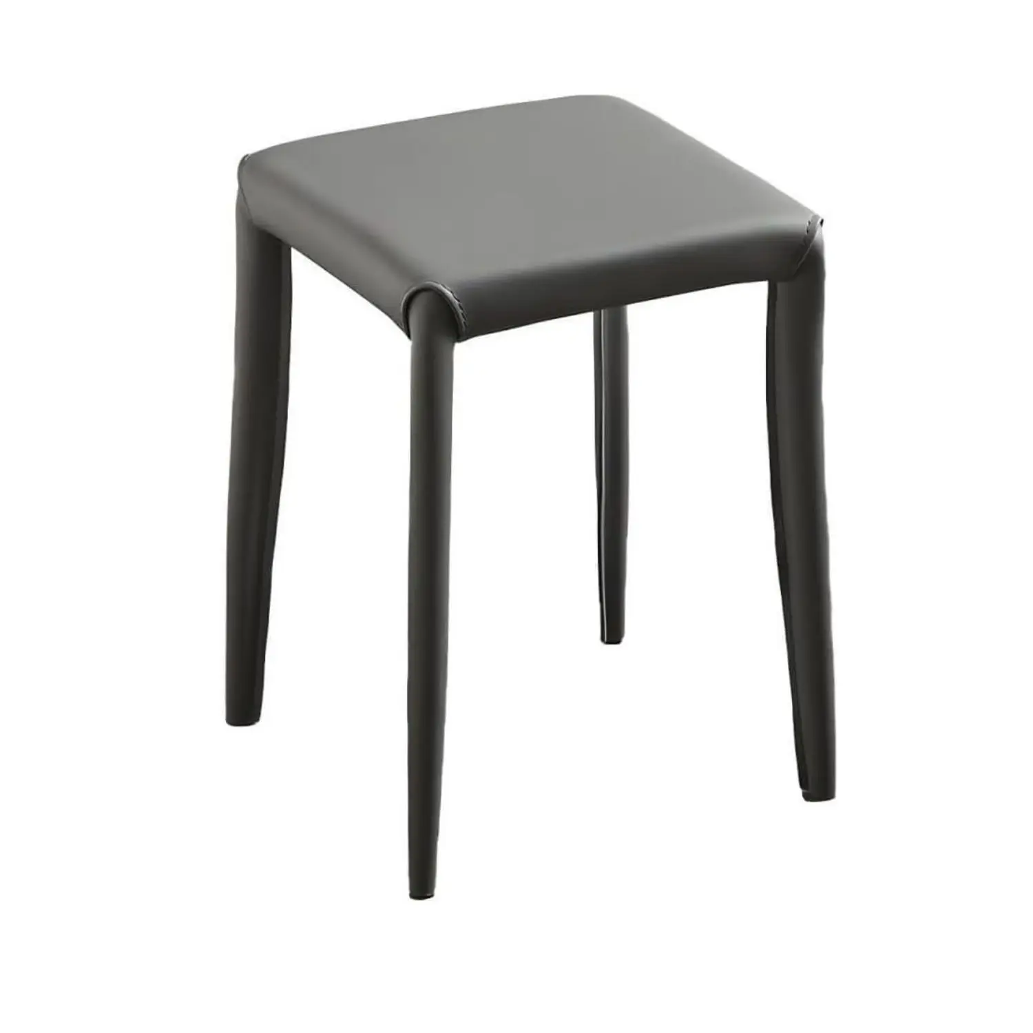 Stackable Stools,Square Dining Chair with Sponge Seat Soft Bar Stool with Metal Frame Cover PU Leather (35 * 35 * 46cm Grey)