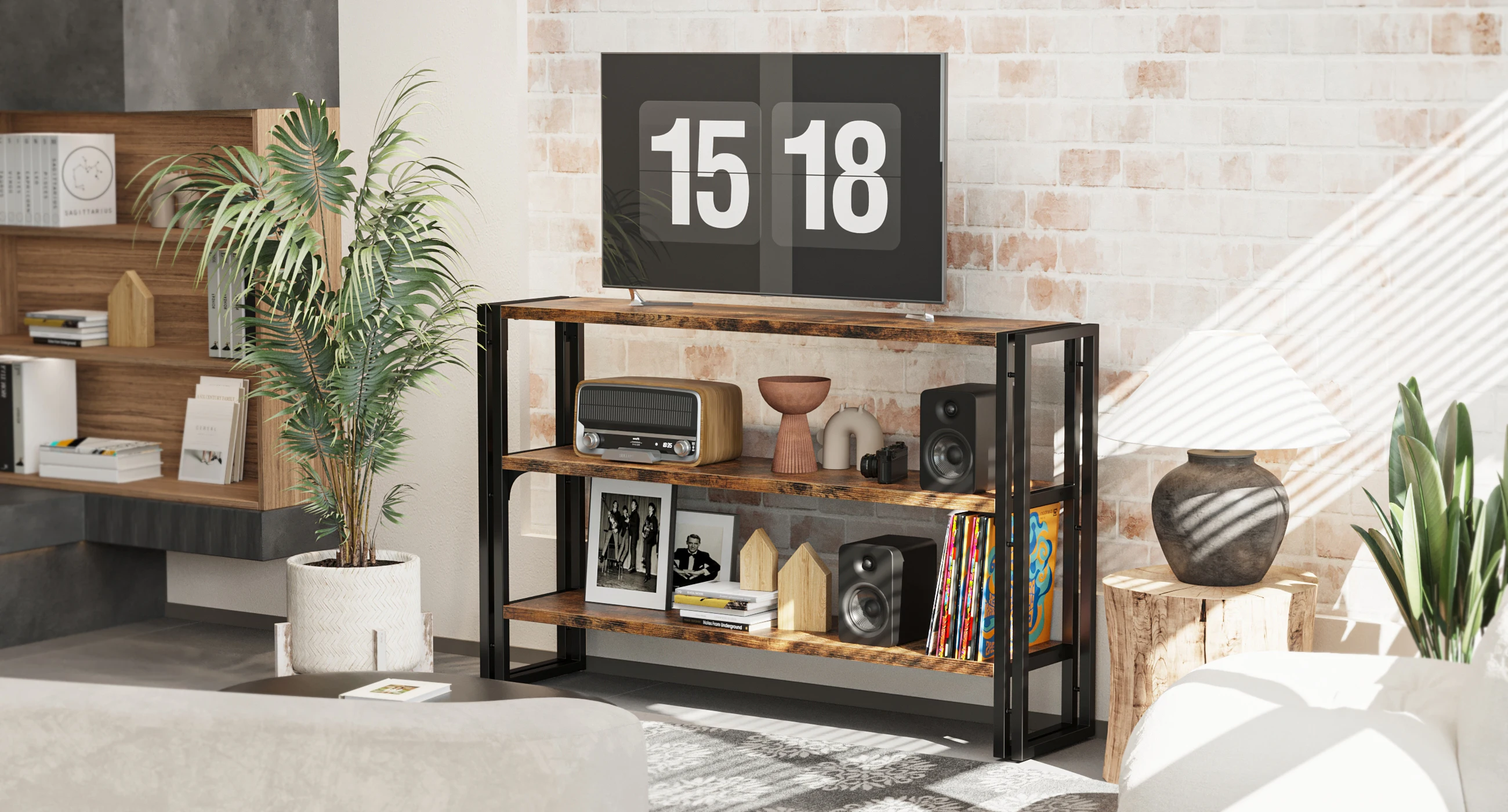 IRONCK Bookshelf Industrial 3 Shelf Bookcase,50.8 inch Wood Storage Shelf with Metal Frame for Living Room, Vintage Brown