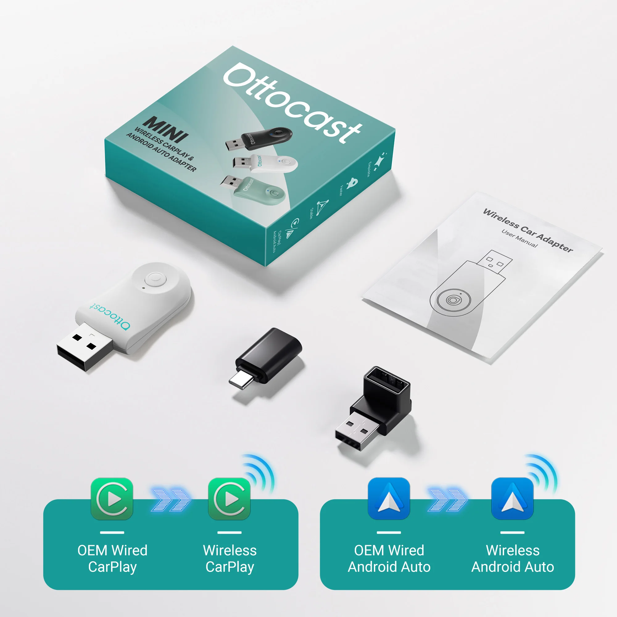 OTTOCAST Mini Pico 2026 Geüpgraded, 2-in-1 Draadloze CarPlay & Android Auto- adapter met USB-A/C-adapter, Telefoonwissel met Één Knop, Snelle Verbinding, Plug & Play voor iOS 10 Android 11 Telefoons OTTOCAST Mini Pico 2026 Geüpgraded, 2-in-1 Draadloze CarPlay & Android Auto- adapter met USB-A/C-adapter, Telefoonwissel met Één Knop, Snelle Verbinding, Plug & Play voor iOS 10 Android 11 Telefoons