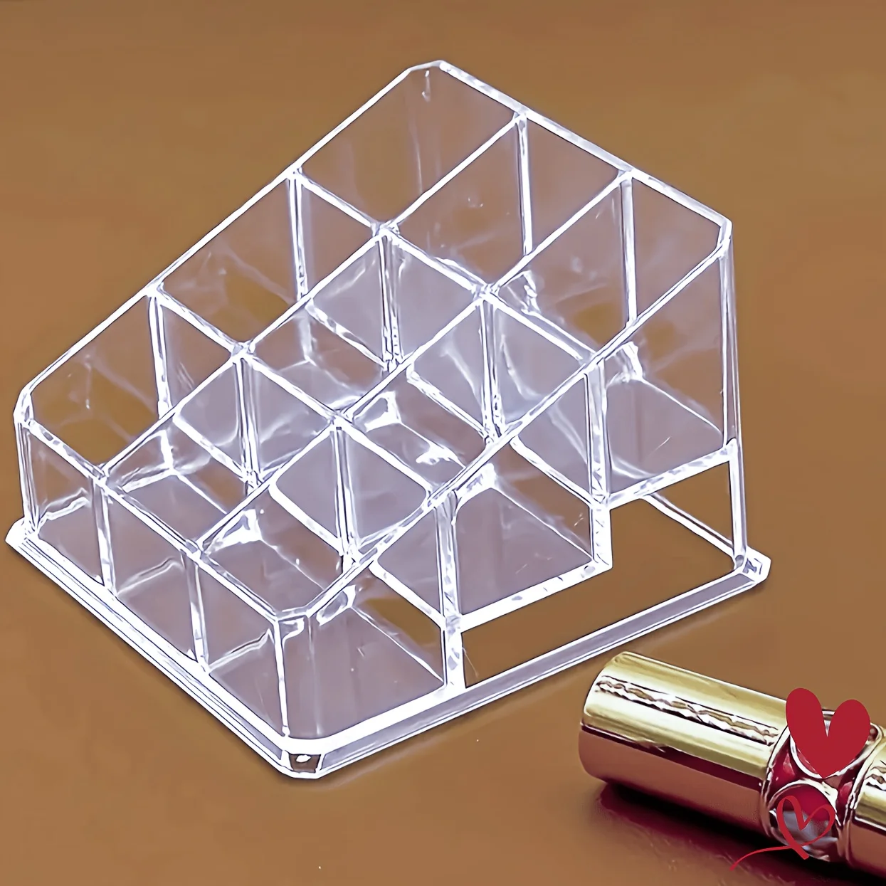 Transparent Nine-Compartment Lipstick and Lip Gloss Organizer Desktop Shelf Ins-Style Girly Lipstick Storage Box with Multiple Compartments