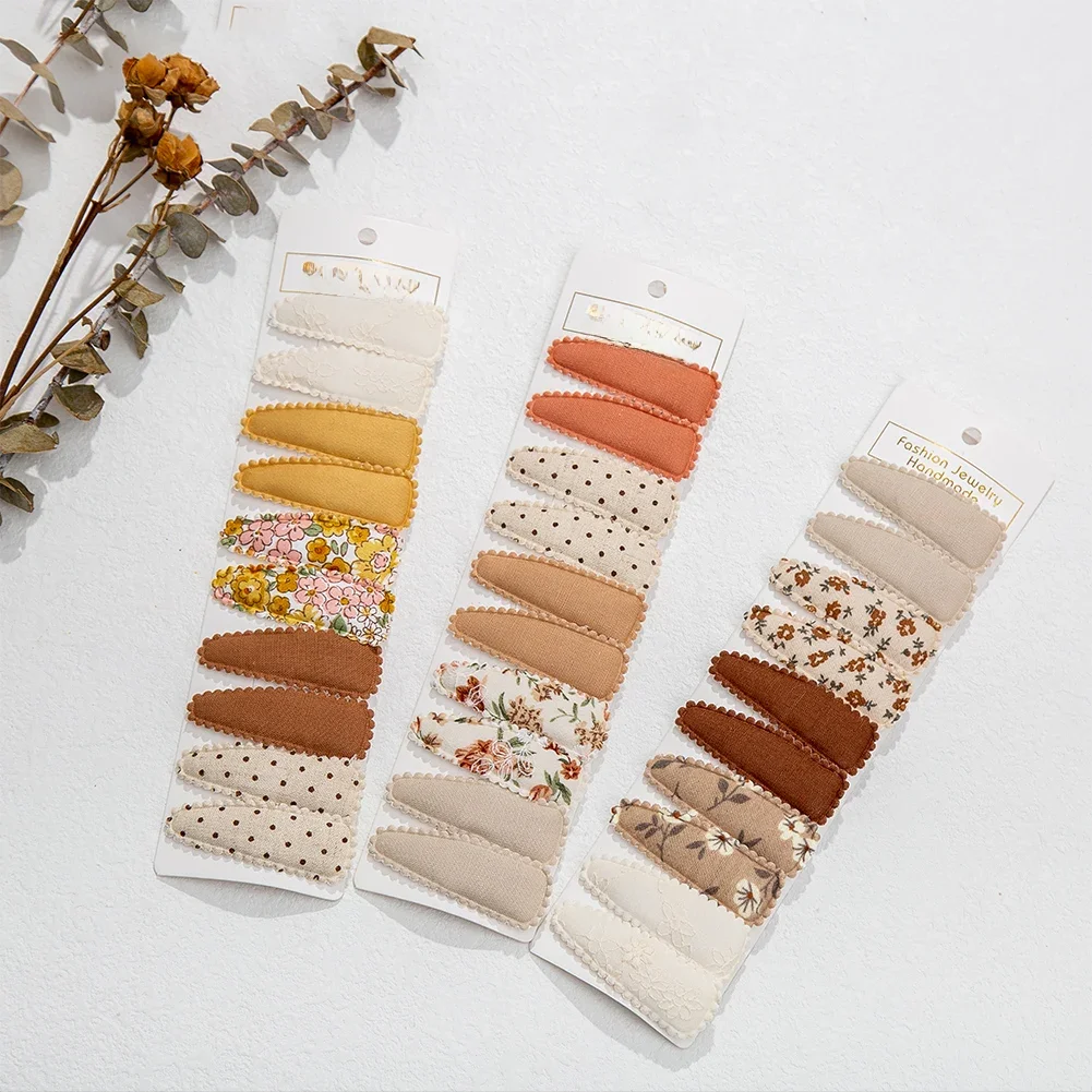 10Pcs/Lot Ins 6cm Flower Print Cotton Alloy Hair Bow Snap Clips Set Fabric Plaid Bobby Hairpins Hairgrips Girls Kids Headwear — zdjęcie 2