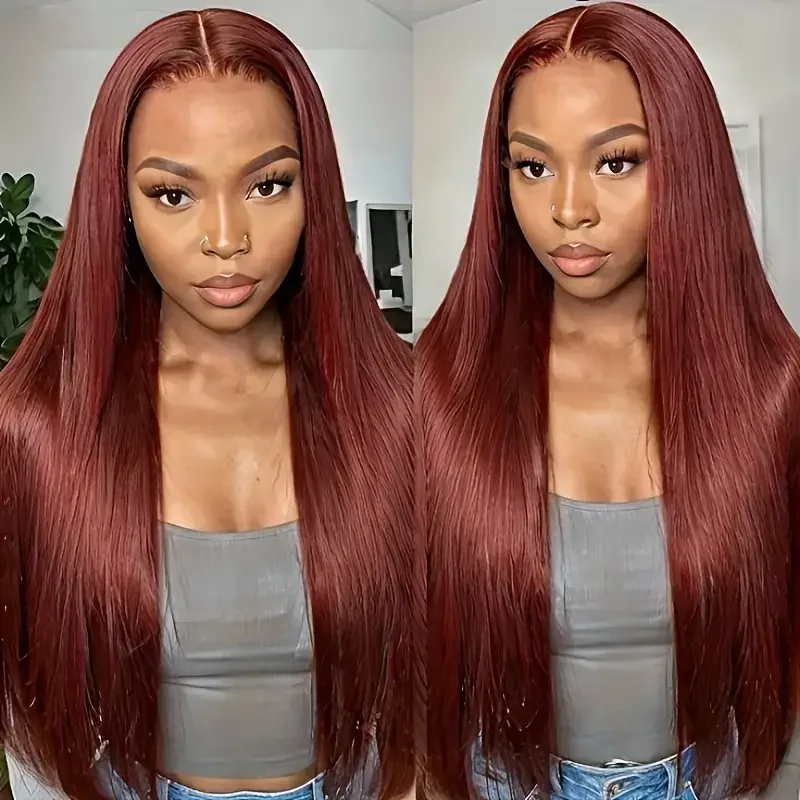 13x6 Reddish Brown HD Lace Front Wig Brazilian Straight Colored Human Hair Wig Pre Plucked Red Brown Lace Frontal Wig For Women