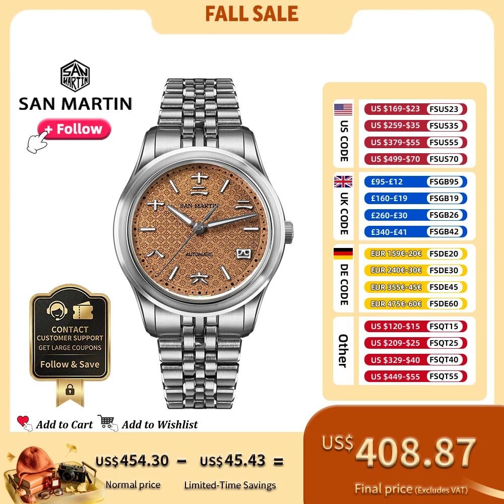 San Martin SN0144 39mm Men Watch Miyota 90S5 Automatic Chinese Ancient Coin Pattern Dial Distressed Antique Finish 10Bar GADA