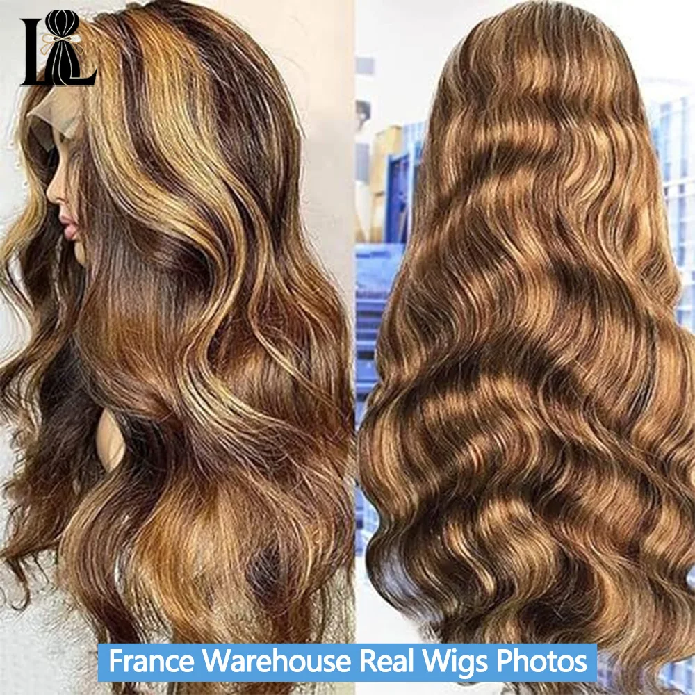 P4/27 Parrucca in capelli umani con onde naturali, lunghezza 28-30 pollici, frontale in pizzo HD 13x4, capelli umani brasiliani, densità 210%, consegna in 3 giorni in Francia – Pre-pizzicata – Ottimo