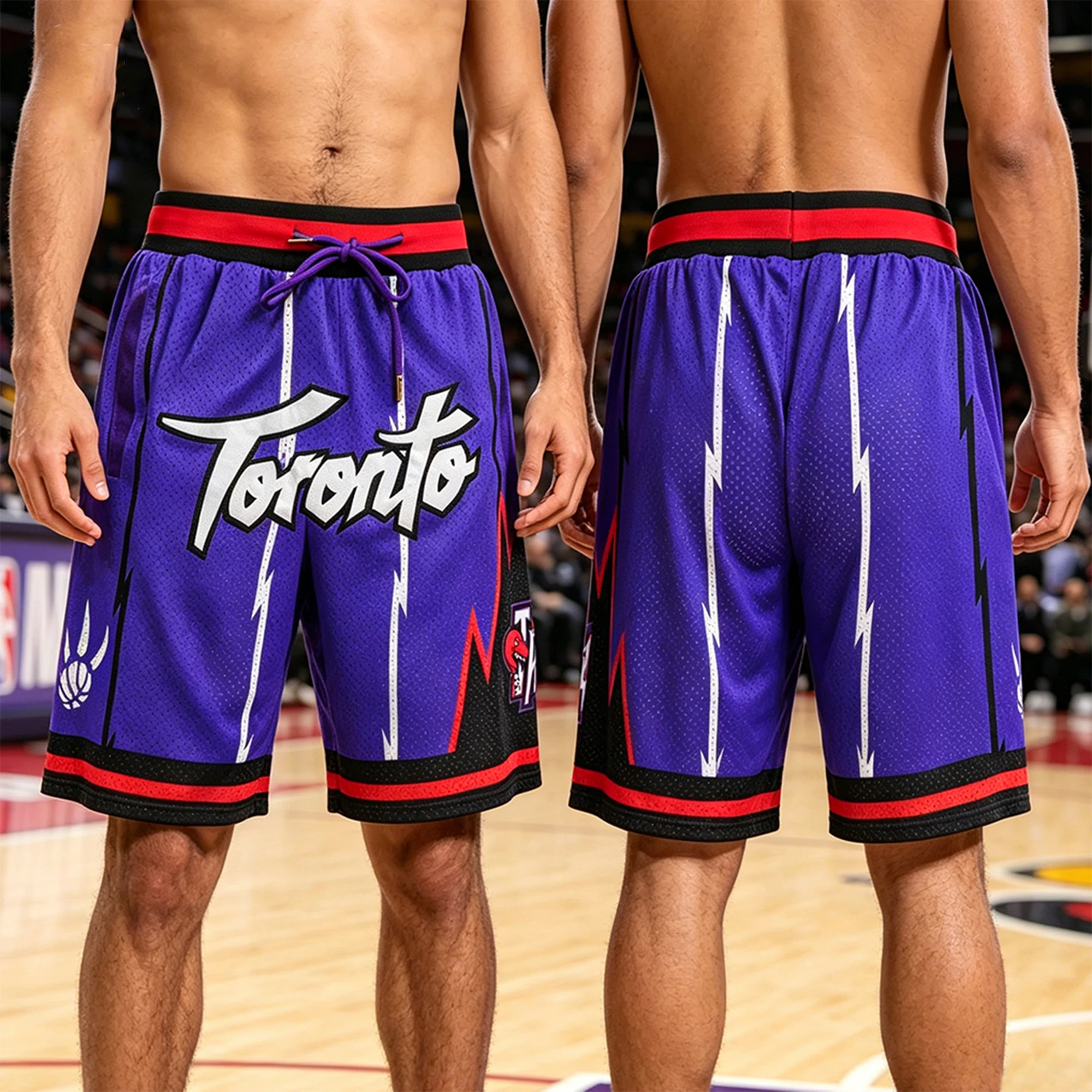 Men's Toronto Purple Basketball Shorts, Vintage Mesh Embroidered Pocket Sports Shorts