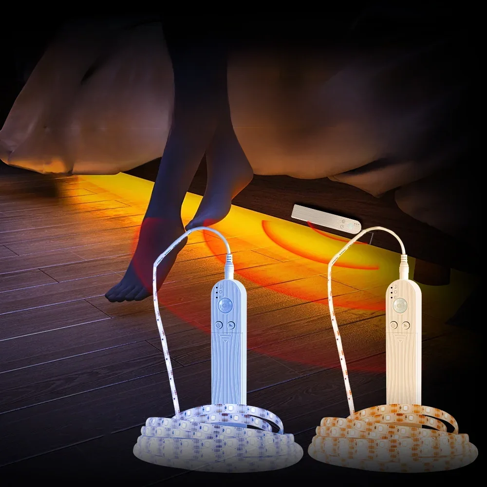 LED Strip Lights Kitchen Cabinet Lamp PIR Motion Sensor Flexible LED Tape Diode Indoor Decor TV Backlight Ribbon Warm/Cold White