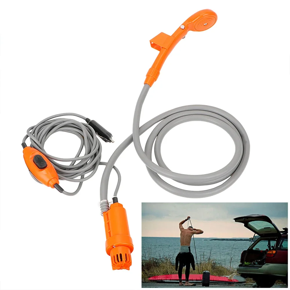 12V Prysznic do przyczepy kempingowej z pompą rurową Zapalniczka do cygar Zasilacz Myjka samochodowa Outdoor Camping Podróż Dysze do mycia Uniwersalne — zdjęcie 2