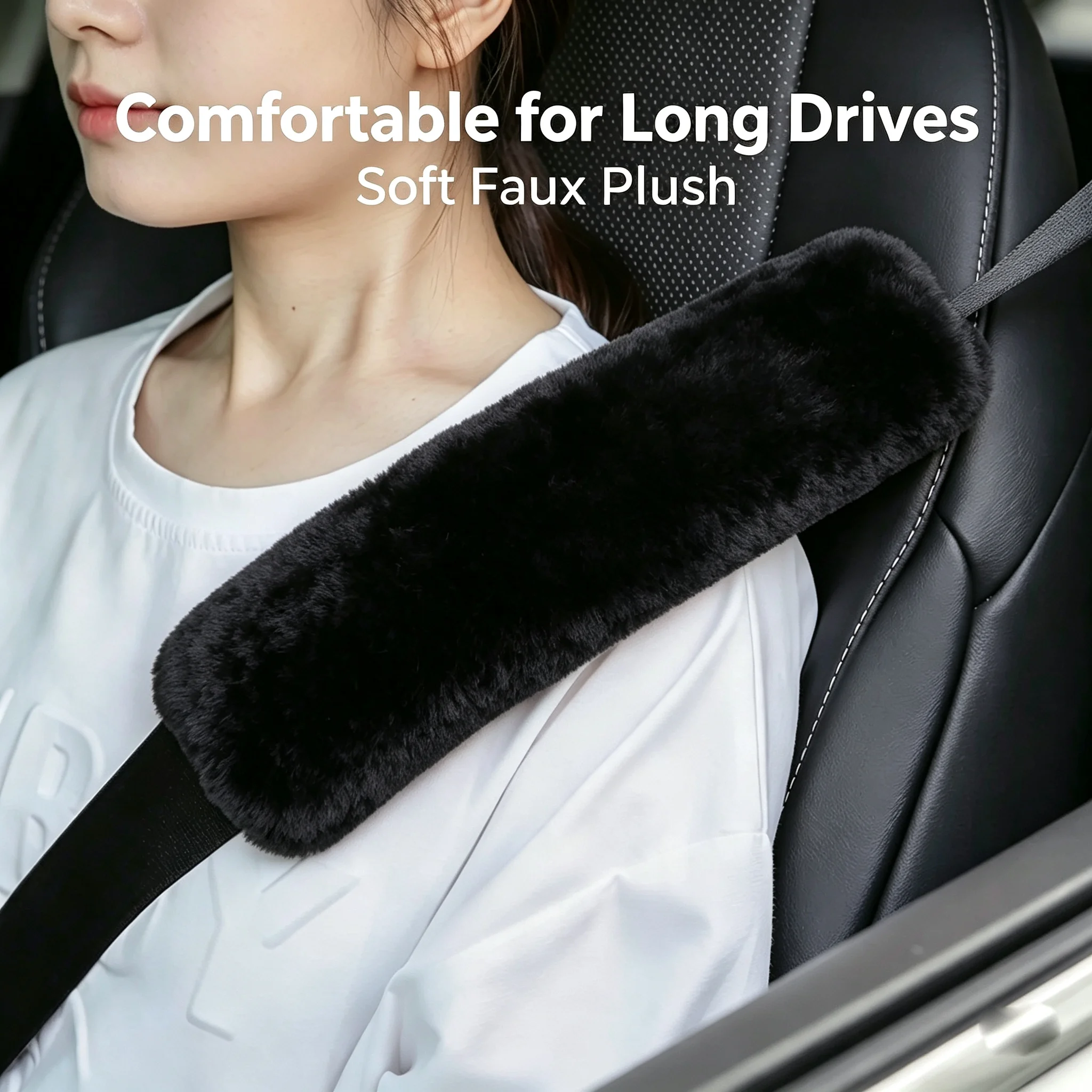 2 Pack Soft Furry Seatbelt Shoulder Pad, Relieve Neck Shoulder Pressure, Fit Car SUV Plane Bus, Compatible with Backpack Camera