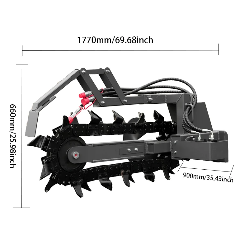 Construction trencher, fast trenching, suitable for small skid steer loaders, suitable for trenches in various soils/rocks