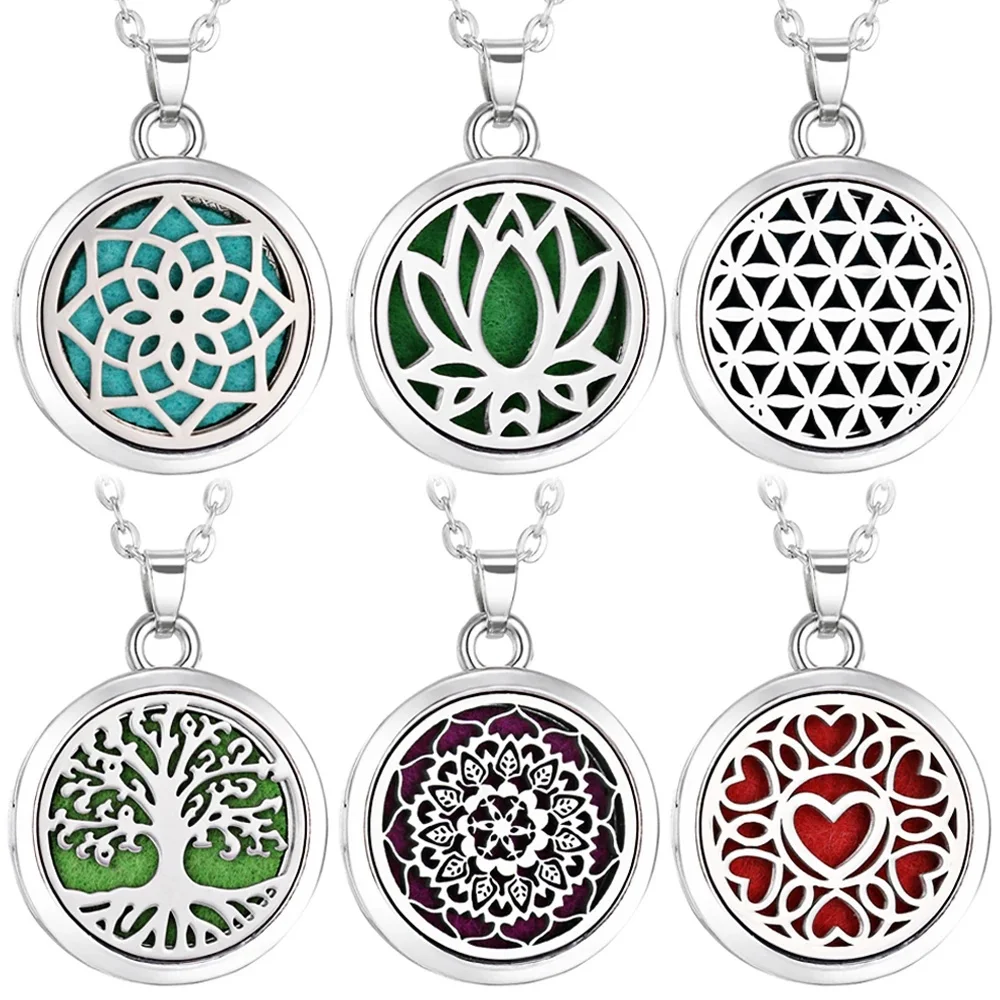 Collier d'aromathérapie arbre de vie en acier inoxydable, diffuseur d'huile essentielle, médaillon de parfum, pendentif, bijoux cadeau pour femmes, nouvelle collection