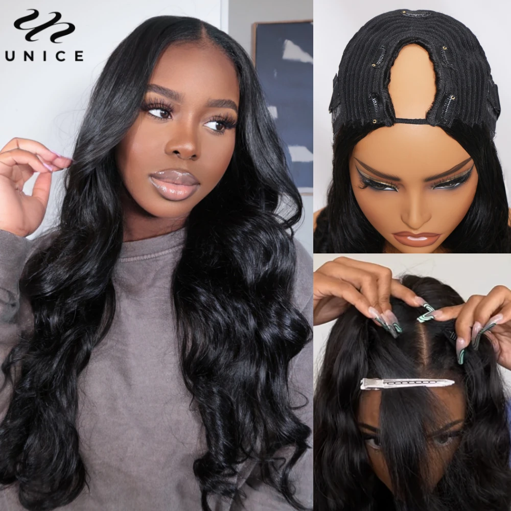 Body Wave U Part Wig With Elastic Drawstring 100% Human Hair Upgrade U-Part Wig Minimal Leave Out Beginner Friendly