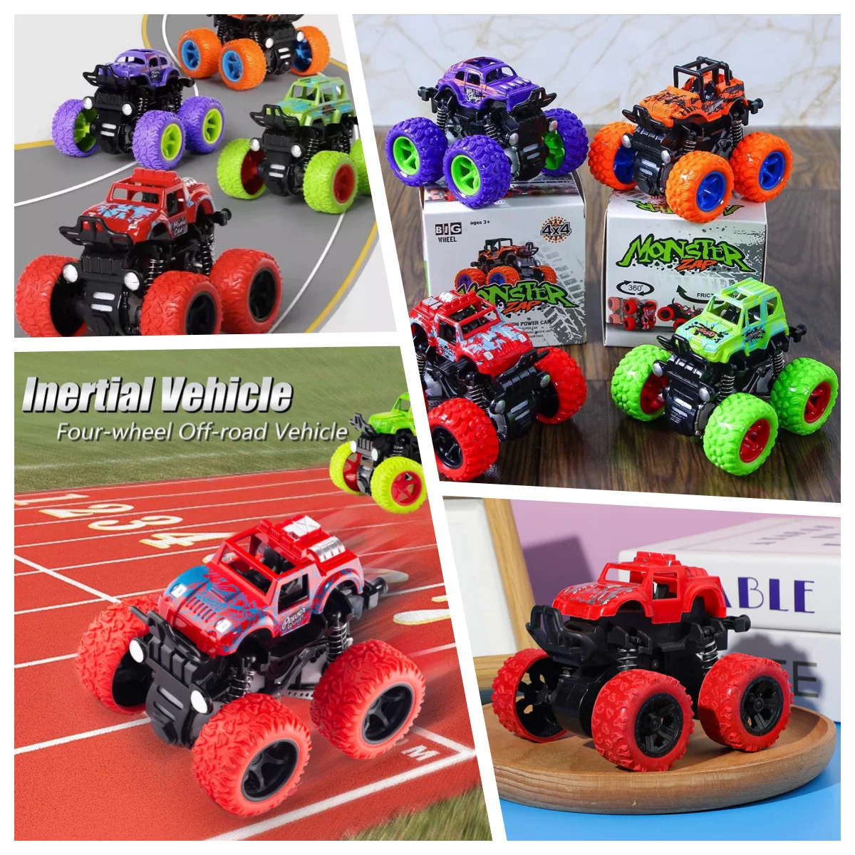 

3 friction powered four-wheel drive off-road stunt vehicles, inertia driven push and walk children's toy car (random color)
