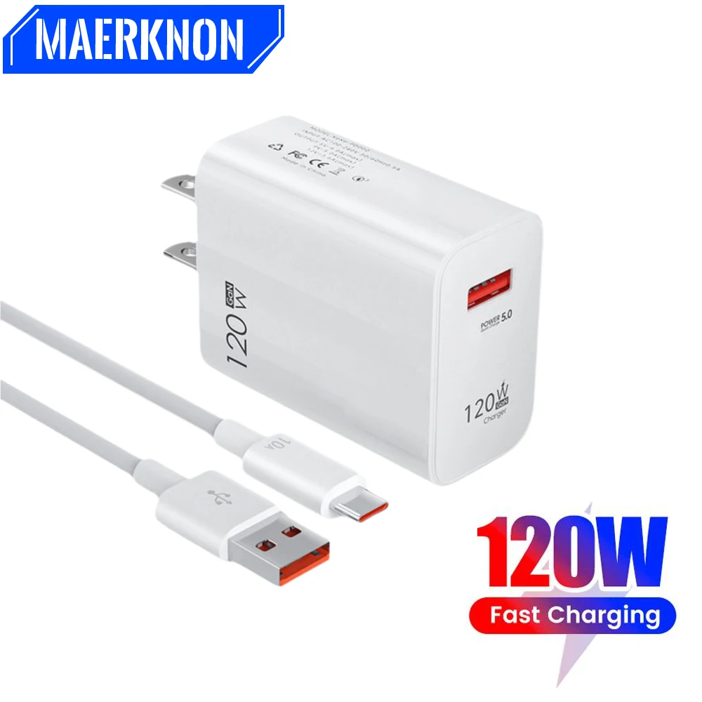 

120W USB PD Fast Charger GaN Quick Charge 3.0 USB Wall Phone Charge Adapter For iPhone Huawei Xiaomi Samsung Type C Charge Cable