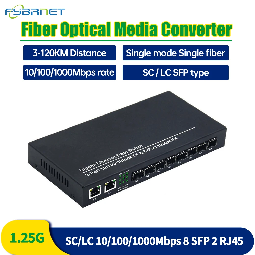 

10/100/1000 M Gigabit SFP Media Converter SM 8 SFP Slot 2 RJ45 Ports fiber switch or ip camera UTP 8xSFP Fiber Optical switch