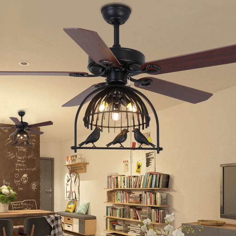 Birdcage Industrial Fan Lamp Light Wheel Fans Ceiling Chandelier With Remote Control 220 V Kitchen Cafe Living Dining Room Bar