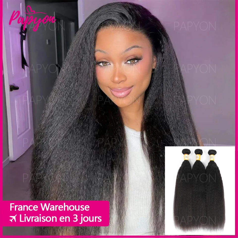 Tissage Humain Hair Kinky Straight Tissage Brésilien 100% Cheveux Humain Tissage Ondulé Yaki Straight Meche Tissage Bouclé Cheveux Humain Livraison 3 Jours France PAPYON