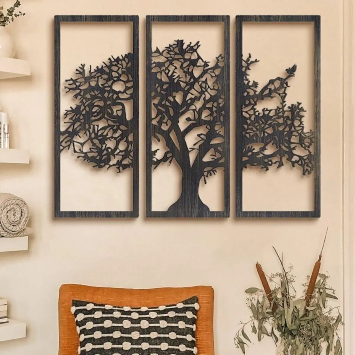 

3 Pcs Decorative Sycamore Tree Wall Decoration Wood Black Home Living Room Kitchen Office Interior Wall Decoration and Ornament