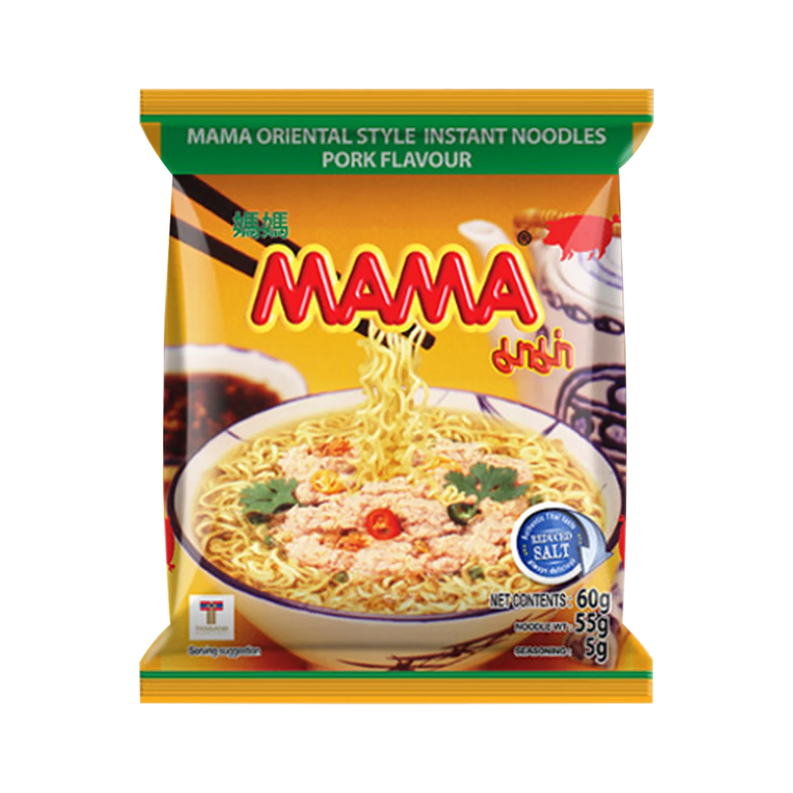 Mama-fideos instantáneos de estilo Oriental, sabor a cerdo, 60g x 30