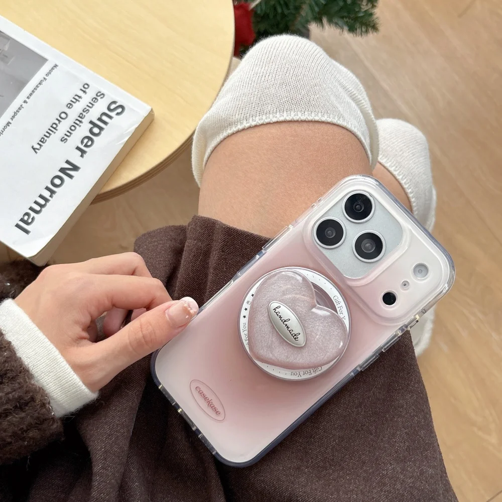Koreańskie etui na telefon INS w kolorze brązowym z motywem kwitnącej miłości, z uchwytem MagSafe, do modeli 14, 15, 16, 17 Pro Max, etui ochronne, modne, słodkie etui na telefon. — zdjęcie produktu 3