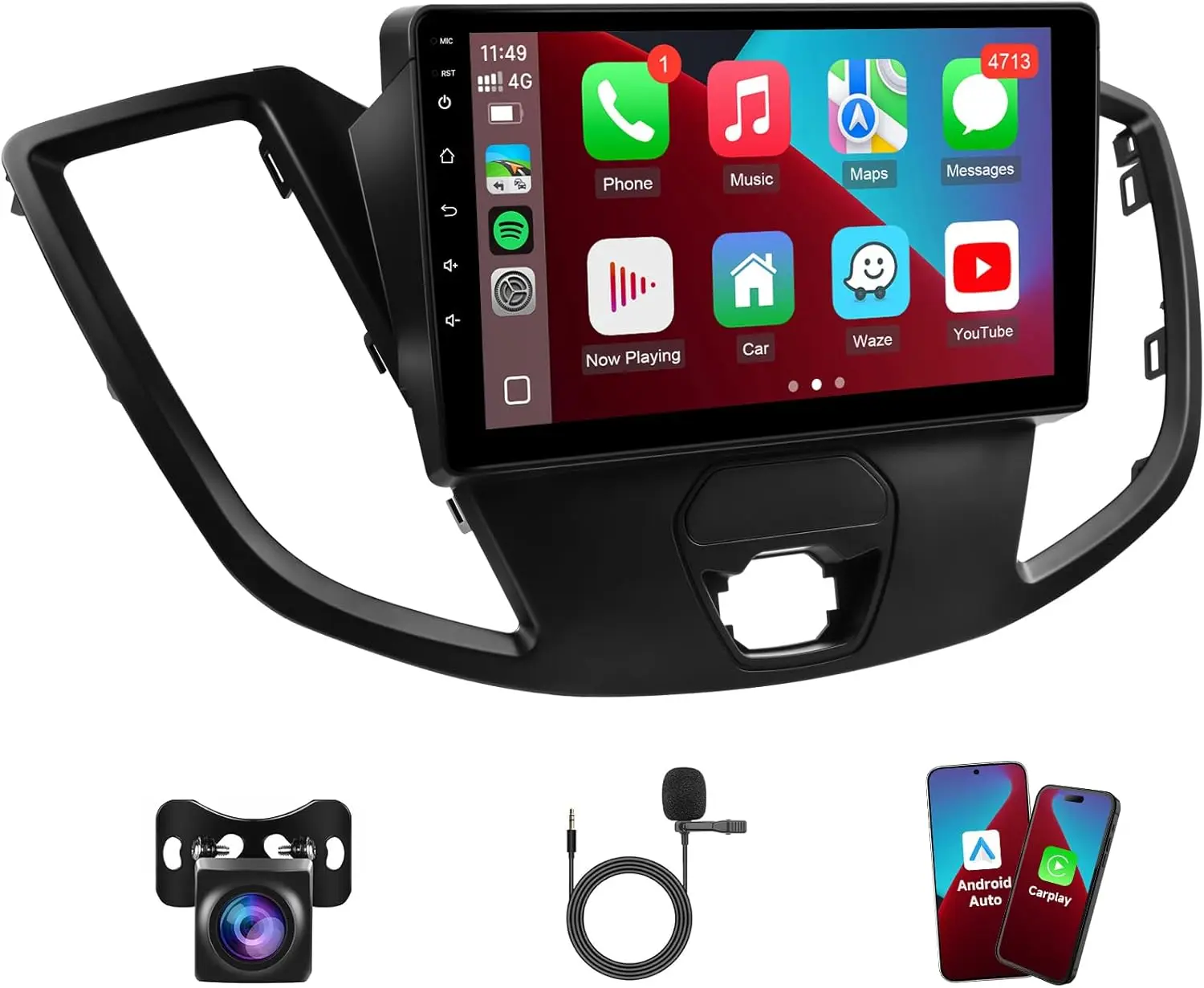 9inch Touch Screen for for Ford Transit 2013-2019 with Wireless CarPlay & Android Auto with Bluetooth FM EQ WiFi Mirror Link SWC