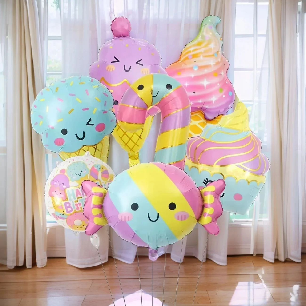 Ensemble de ballons thème bonbons et crème glacée, 7 pièces, ballons roses, décoration de fête d'anniversaire, princesse de fête