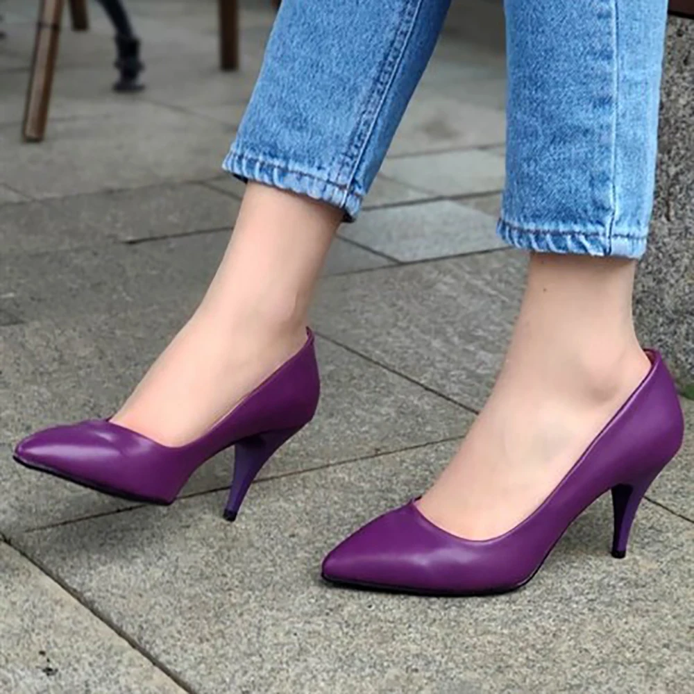 Purple 7cm Heel Shoe for Women Thin Heeled Classic Low Stilettos Closed Toe Sandals for Woman Low Heel Dress Shoes for Women