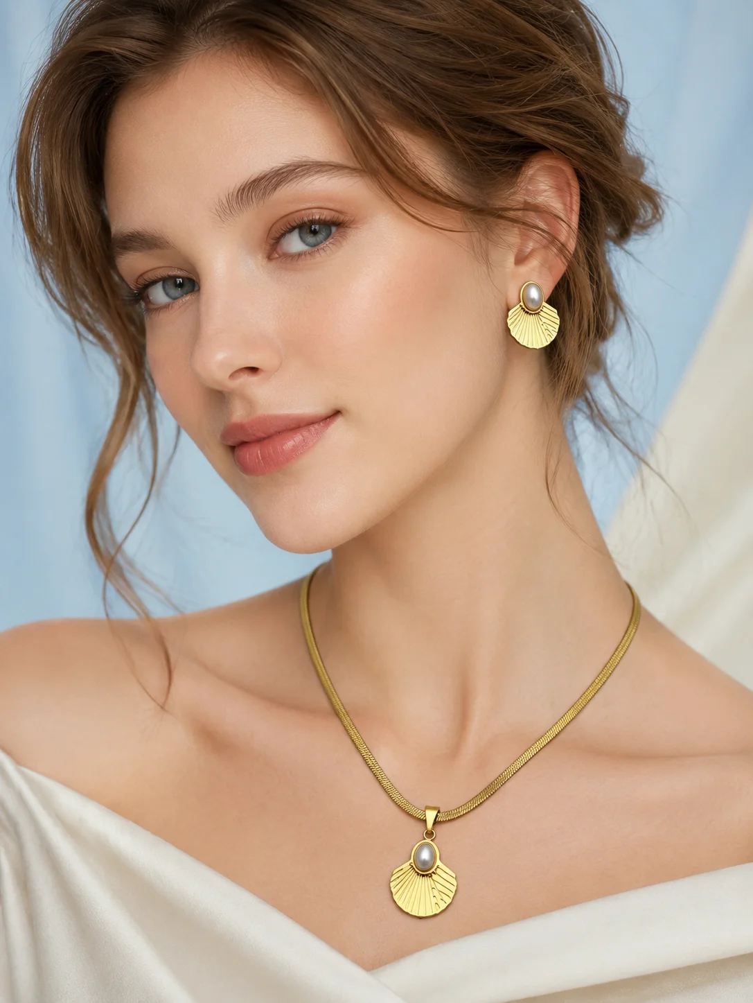 Women's Vintage Pearl Geometric Pendant Necklace Earrings Set