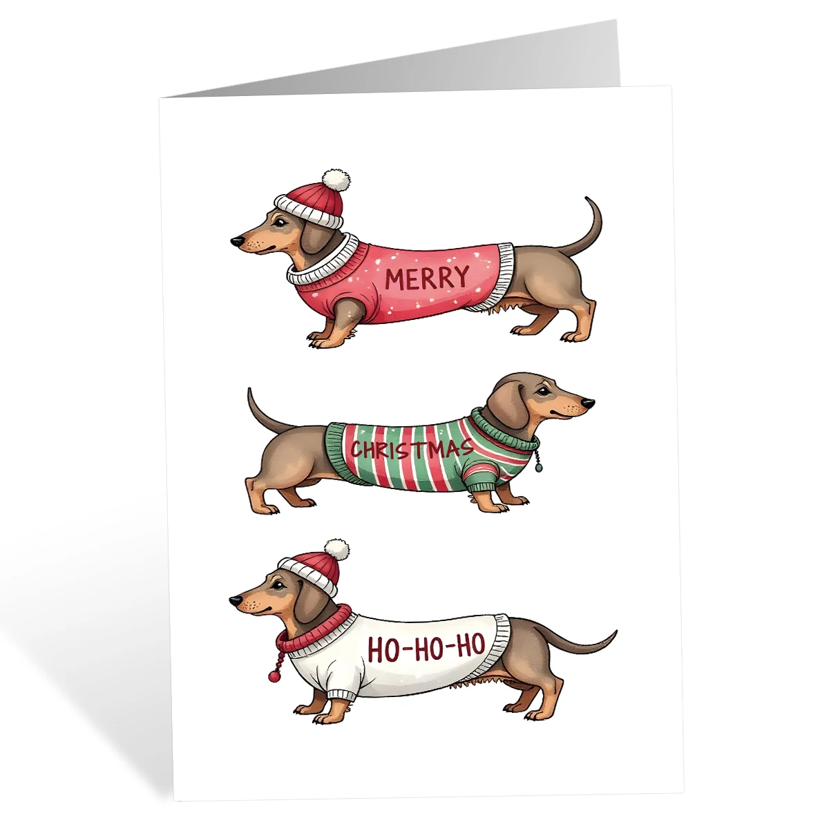 Weihnachts-Dackel-Grußkarte, „MERRY CHRISTMAS HOHOHO' Hundesign-Weihnachtskarte mit Umschlag, Geschenkkarten für Freunde und Familie – Detail 4