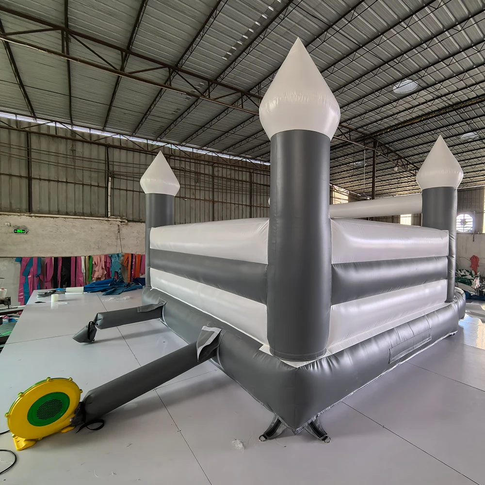 15x15x10ft Large  Inflatable Bouncy Castle PVC Grey White  Jumping Castle House With Blower For Kids Family Backyard Party