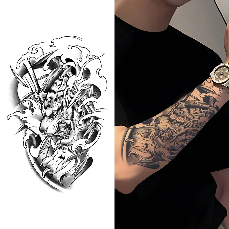 1 Stück absteigendes Tigerarm-wasserdichtes temporäres Tattoo, langlebiges 1–2 Wochen, realistisches semi-permanentes Fake-Tattoo