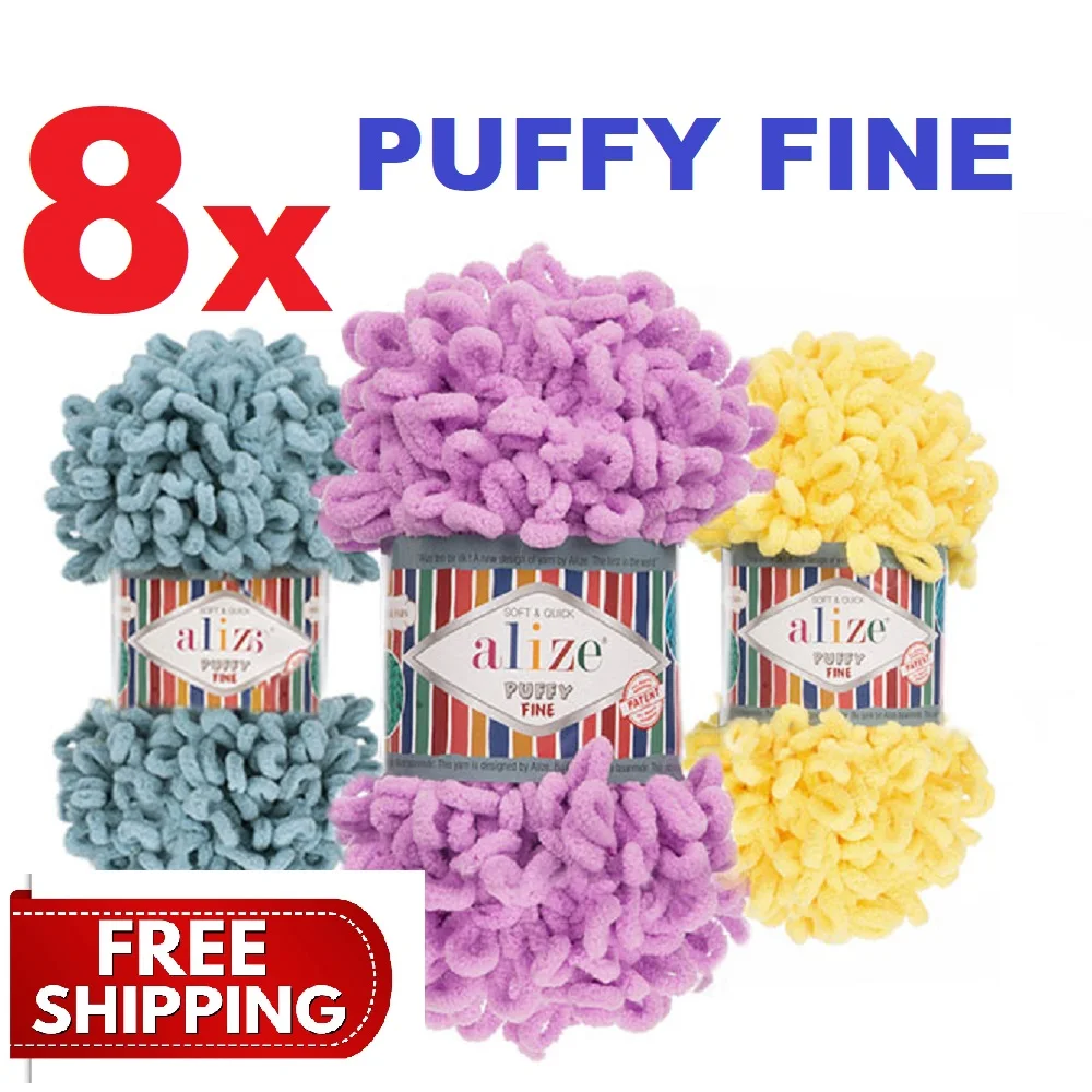 Alize Puffy Fine 8x100g Free Shipping Easy Knitting Amigurumi Yarn No Needles-Hook Finger Crochet Velvet Soft Baby Blanket Bulky