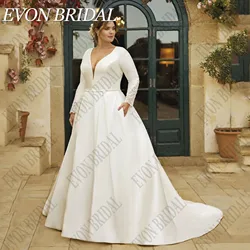 EVON-Vestidos De Novia De satén con cuello en V, traje De Novia Vintage De talla grande, 2024EVON novia más tamaño vestido de novia de viejos productos 2024 novia de la línea A vestido de novia naranja nieve sonido V p