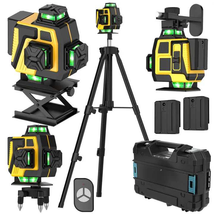 4D 16 linii 360 ° Samopoziomujący laserowy poziomica z trójnogiem i osłoną ochronną, profesjonalne narzędzie do poziomowania laserowego w osiach poziomych i pionowych.