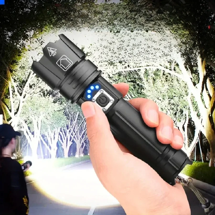 2025 XHP360LED USB Reachargeable Powerful Flashlight IPX45 High Power LED Flashlight Zoomable Tactical Lantern Outdoor LED Torch
