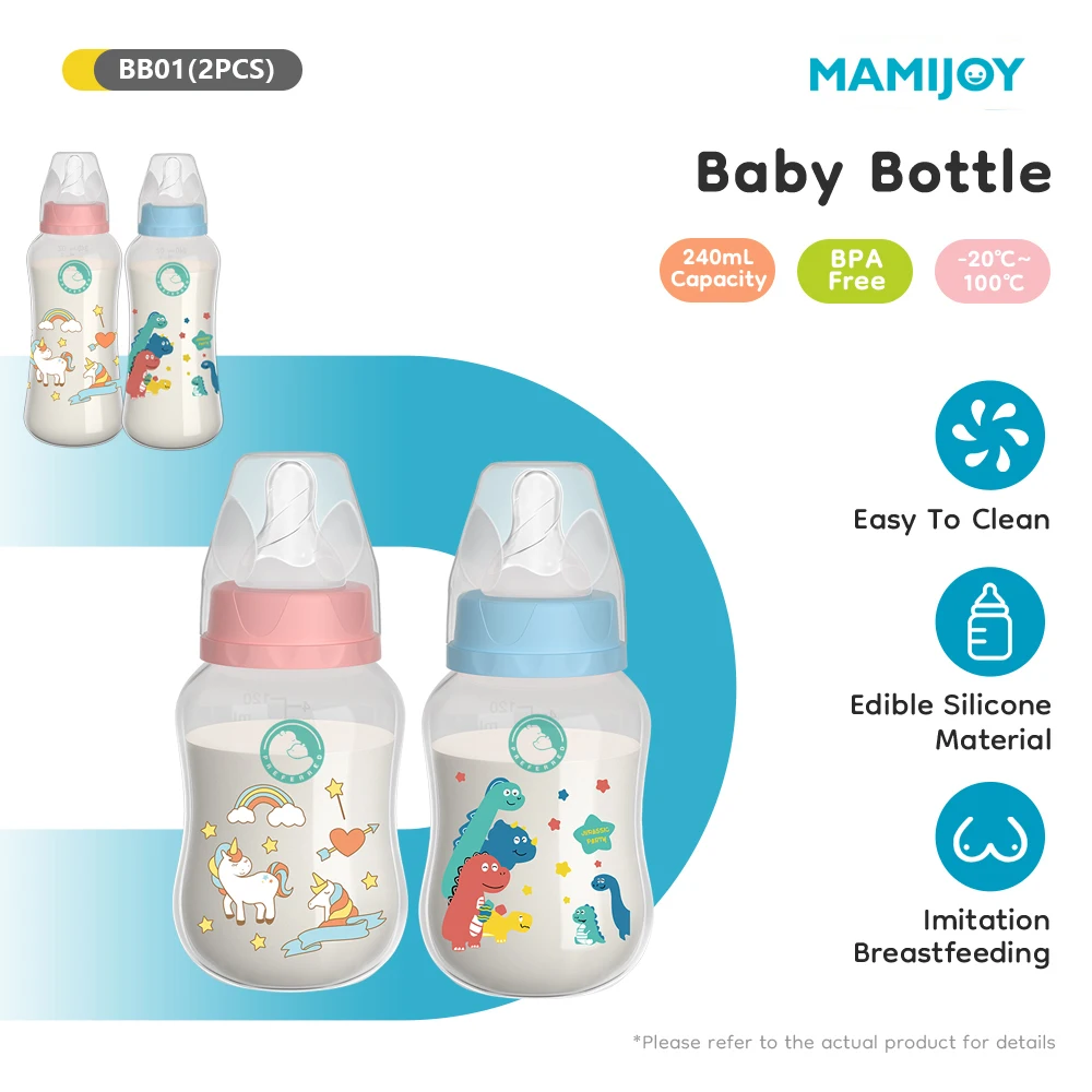 

MAMIJOY 2PCS 150/240ML Baby Bottle Milk Bottle Anti-drop Heat-resistant Newborn Bottle Newborn Feeding Supplies BPAFREE BB01/02