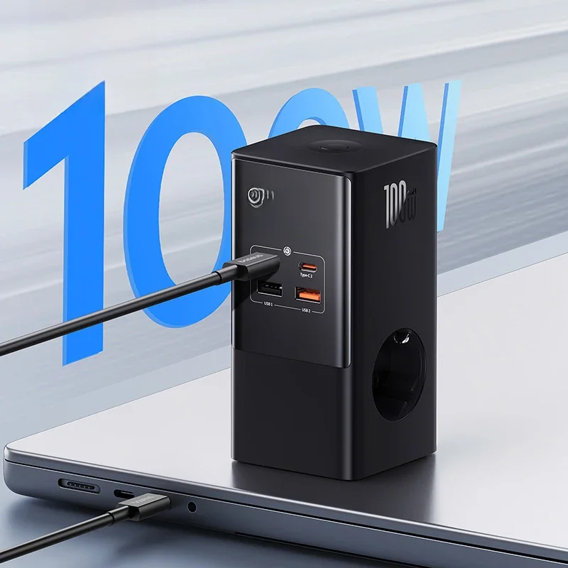 Baseus 100 W schnelles USB-Ladegerät, 6-in-1-Steckdosenleiste, Desktop-Ladestation mit 1200 J