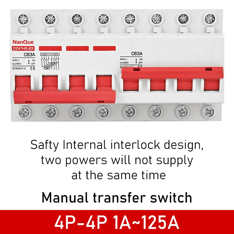 MTS Manual Dual Power Switch AC DC Voltage 220V 110V 48V 60V 400V  Main Backup Power Switch 50A 63A 100A 125A  Handle