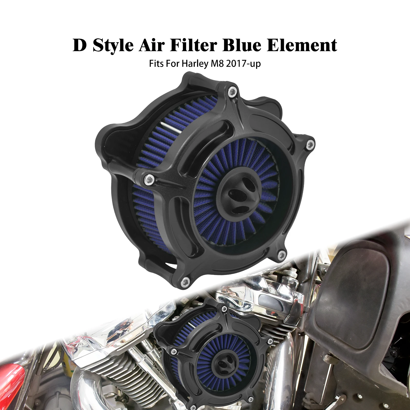 

Motorcycle High Flow Matte Black Air Cleaner Blue Intake Filter For Harley M8 Softail Touring Trike 2017-2022 Fast Shipping