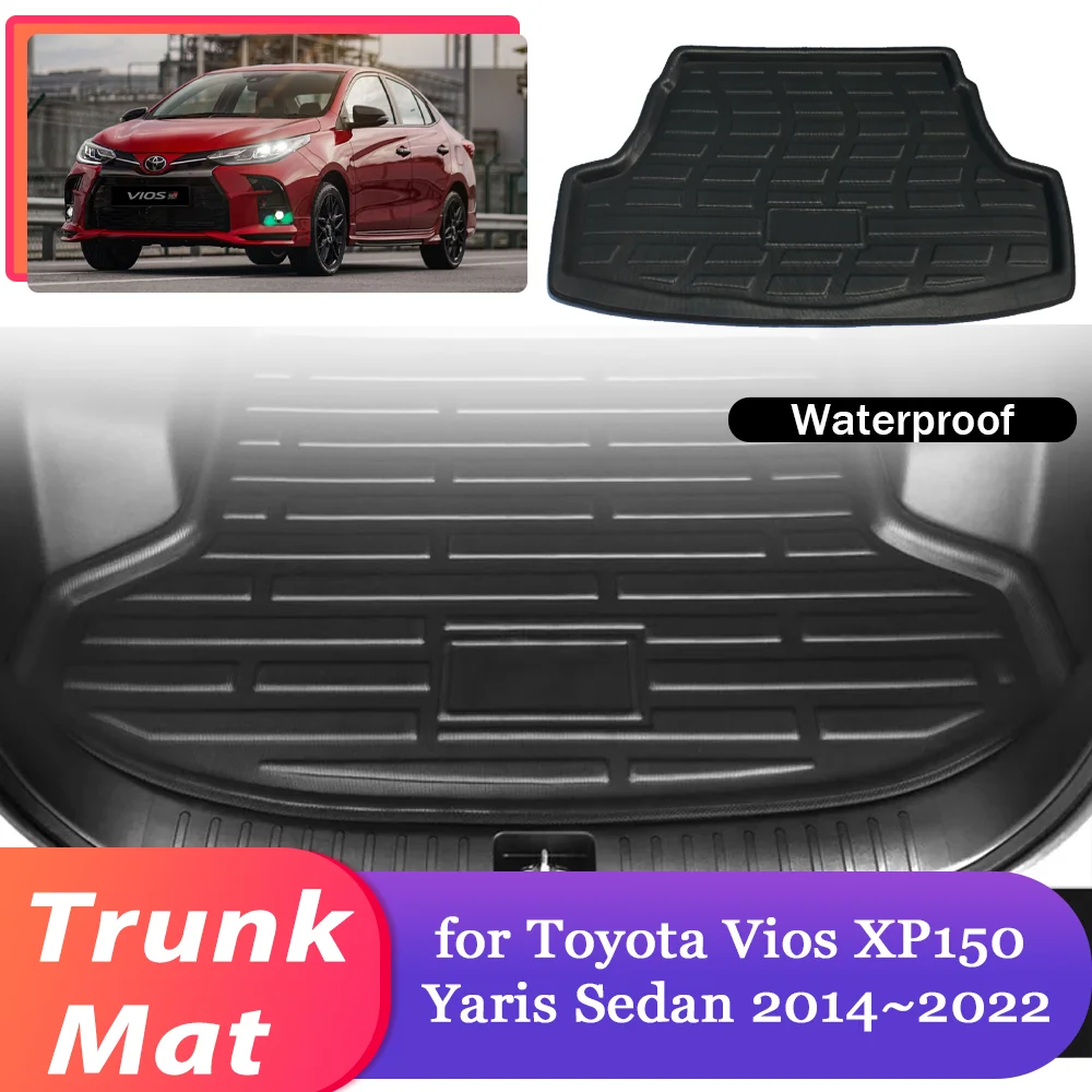 

Коврик для багажника автомобиля для Toyota Vios XP150 Yaris Ativ Sedan 2014 ~ 2022, 2015 2016 2017 2018 2019 2020 2021 детали для багажа, Водонепроницаемая подкладка для груза, коврик, аксессуары для ковра